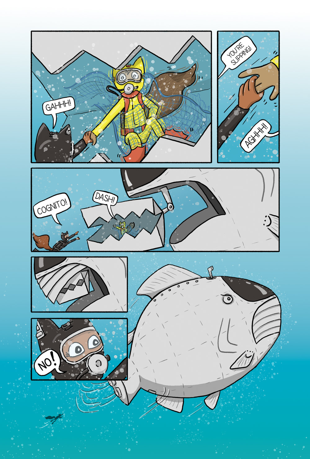 Page 24 A giant fish-shaped submarine captures Cognito and takes him away from Dash